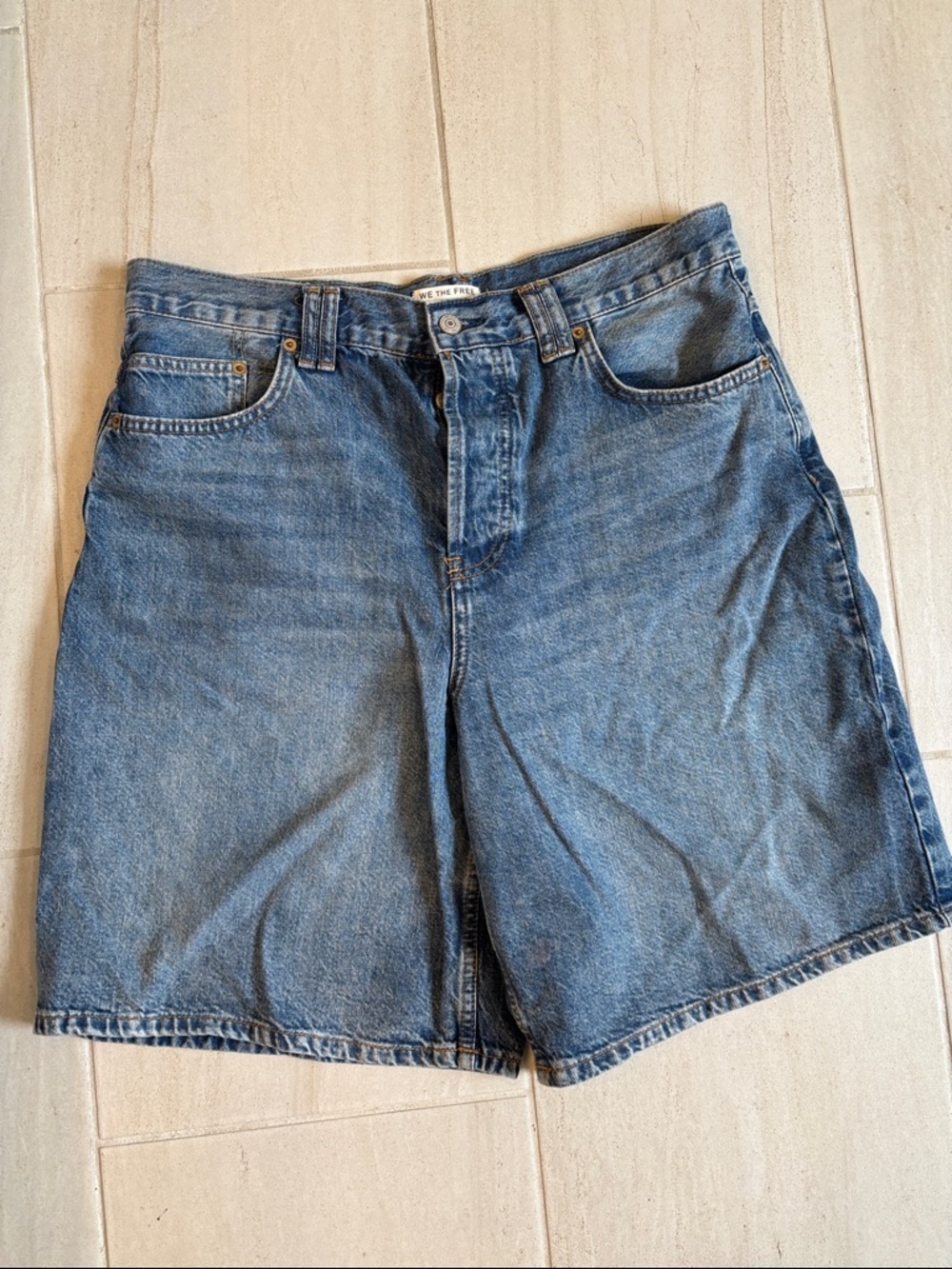 We The Free Light Blue High-Rise Denim Shorts